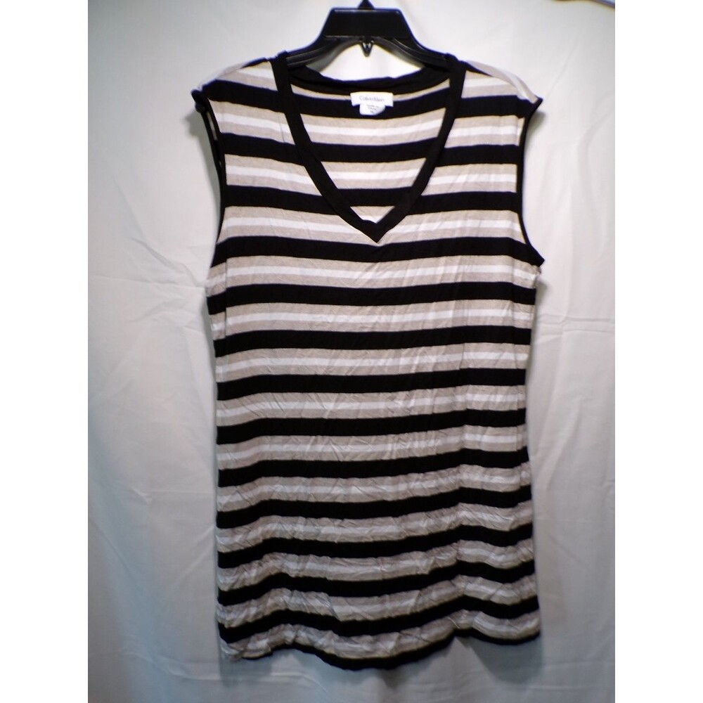 Calvin Klein Women's Striped Sleeveless Tunic Top V Neck XL Multicolor